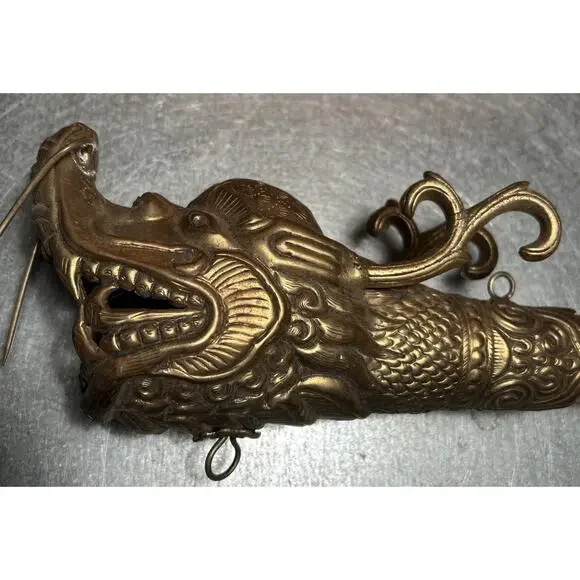 Vintage Tibetan Buddhist Ritual Ceremonial Copper & Brass Dragon Head Horn 19”